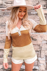 Orange Color Block Striped Henley Top