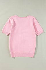 Suéter de manga corta y flor rosa HRP -in collar