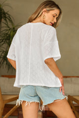 Blouse fluide tricotée blanche à col en V-A WOMAN WE LOVE