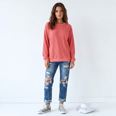 Sweat oversize en velours côtelé rose fraise