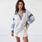 Striped patchwork collar sweatshirt *