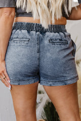 Short en jean bleu crépuscule à taille élastique