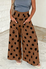 Pantalon large à pois, taille élastiquée et poches plaquées