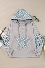 Sweat à capuche ample bleu à patchwork floral et étoiles
