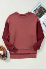 Sweat-shirt à épaules tombantes en patchwork bicolore rouge minéral