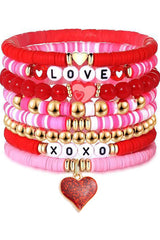 Ensemble de bracelets perlés en forme de coeur rose Valentines LOVE XOXO-A WOMAN WE LOVE