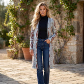 Western Aztec Impreso Cardigan Open Aztec impreso en la parte delantera