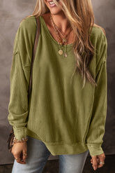 Jungle Green Textured Seam Drop Sleeve Sweatshirt