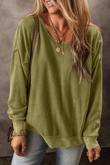 Jungle Green Textured Seam Drop Sleeve Sweatshirt