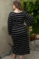 Large long striped straight dress of large black