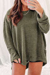 Moss Green - Plus Size Textured Knit Long Sleeve Top