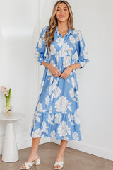 Robe longue bleu ciel à imprimé floral