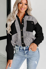 Short black jacket in ribbed velvet pied-de-poule *
