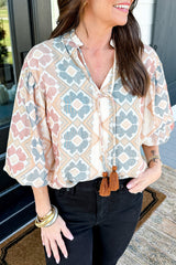 Chemisier kaki à imprimé géométrique et cravate *-A WOMAN WE LOVE