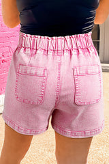 Elastic high -waisted denim shorts *