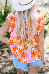 Orange -sleeved flowery high -sleeved flower