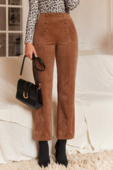 Solid color chestnut double breasted straight leg pants