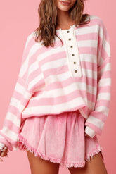Rose striped sweater and a half-drooping shoulder