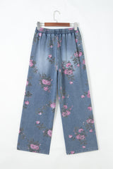 Beau Blue - Jean décontracté à taille élastique et imprimé floral