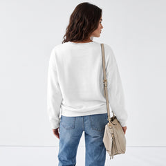 Sweat-shirt blanc uni en molleton ample à col ras du cou