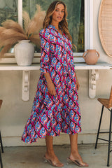 Long -sleeved dress long and abstract geometric print