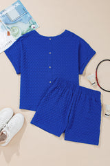 Ensemble t-shirt et short boutonné texturé en jacquard bleu ciel-A WOMAN WE LOVE