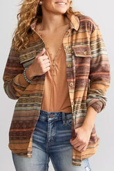 Brown fleece jacket with Western print
