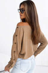 Khaki batwing sleeve top with solid color buttons