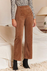 Solid color chestnut double breasted straight leg pants