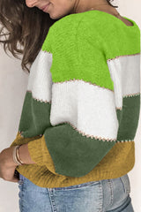 Pull Patchwork Color Block Vert Grande Taille