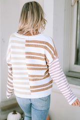Loose-fitting sweater with blocked stripes and dropped shoulders