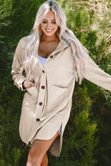 Beige Oversized Hooded Jacket in Contrast Corduroy