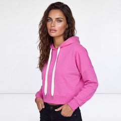 Sweat à capuche court à cordon de serrage uni rose *