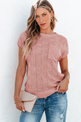 Short sleeve sweater in textured pink lattice pink trellis
