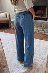 Pantalon évasé en coton délavé à cordon et coutures apparentes