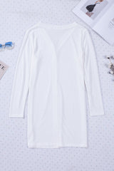 Cardigan blanc à boutons ouverts de couleur unie-A WOMAN WE LOVE
