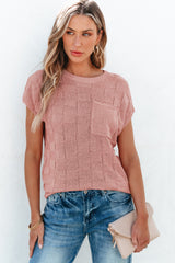 Short sleeve sweater in textured pink lattice pink trellis