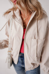 Zipped jacket with hooded and white velvet pocket