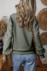 Plain greyish green patchwork sleeve crew neck sweatshirt