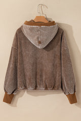 Sweat à capuche en velours côtelé marron avec demi-fermeture éclair et poche kangourou avec cordon de serrage