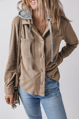Pale khaki corduroy jacket with hood and drawstring pockets