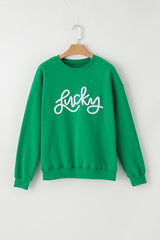 Sweat-shirt vert LUCKY Aphabet Chenille brodé