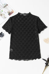 Black high with short sleeves and lettuce border in transparent mesh with bow tie