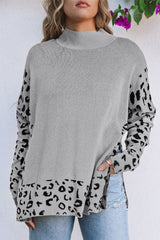 Leopardo gris pulite uversize con collar vertical *