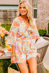 Naranja Blooming - Enignuant atado en la parte delantera con estampado floral