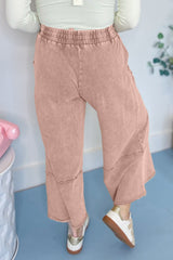 Pantalon court à jambe large en tricot éponge lavé minéral