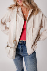 Zipped jacket with hooded and white velvet pocket
