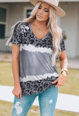 High gray with short sleeves and patchwork leopard tie-dye