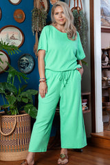 Ensemble t-shirt à manches chauve-souris texturé vert menthe, pantalon large, grande taille-A WOMAN WE LOVE