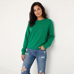 Sweat-shirt vert uni à col rond et manches raglan